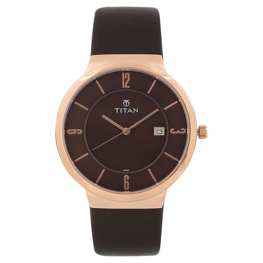 Titan, Men, Analog, Watch, Brown Dial, Leather Strap, 90053WL01
