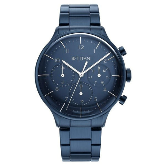 Titan, Men's, Analog Watch, Blue Dial, with Stainless Steel Band, TI-90102QM01