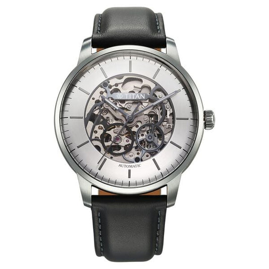 Titan, Men, Analog, Watch, Silver Dial, Leather Strap, 90110QL02