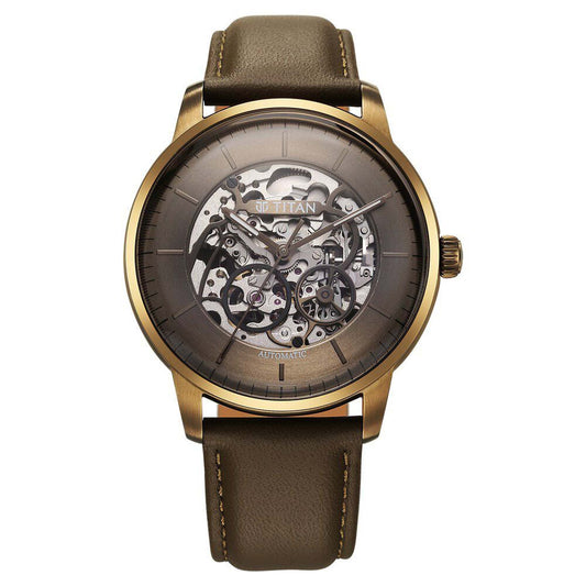 Titan, Men's, Analog Watch, Brown Dial, with Leather Band, TI-90110QL03