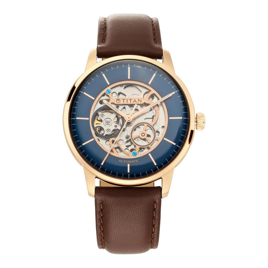 Titan, Men's, Analog Watch, Blue Dial, with Leather Band, TI-90110WL02