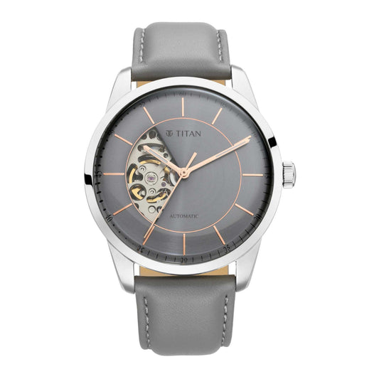 Titan, Men, Analog, Watch, Grey Dial, Leather Strap, 90126SL01