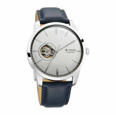 Titan Men's Watch Analog, Silver Dial Blue Leather Strap, 90126SL02