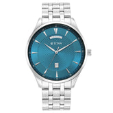 Titan Men's Watch Blue Dial Silver Stainless Steel Strap Watch,90127SM01