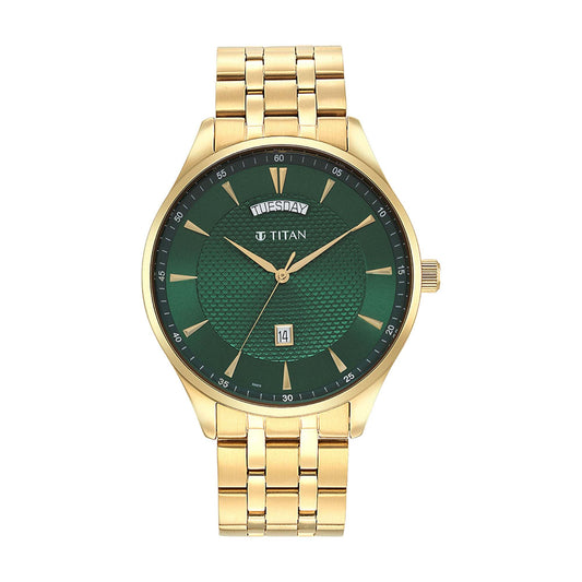 Titan, Men, Analog, Watch, Green Dial, Stainless steel Strap, 90127YM03