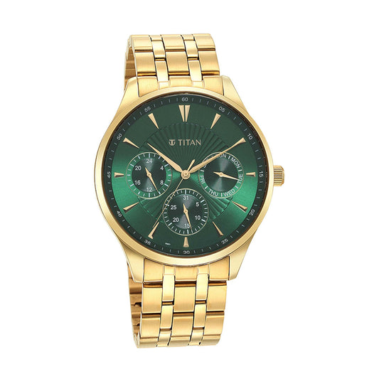 Titan, Men, Analog, Watch, Green Dial, Stainless steel Strap, 90127YM05