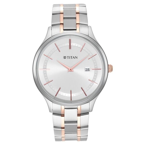 Titan Classique Slimline Men's Watch with Silver Dial with Date and Stainless Steel Strap,90142KM01
