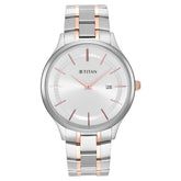 Titan Classique Slimline Men's Watch with Silver Dial with Date and Stainless Steel Strap,90142KM01