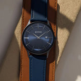 Titan Classique Slimline Men's Watch Analog Blue Dial Blue Leather Strap, 90142NL01