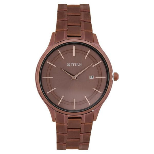 Titan, Men, Analog, Watch, Brown Dial, Stainless steel Strap, 90142QM05