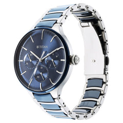 Titan,Men's Watch Analog Blue Dial Silver Dual-Toned Stainless Steel Strap, 90148KD02