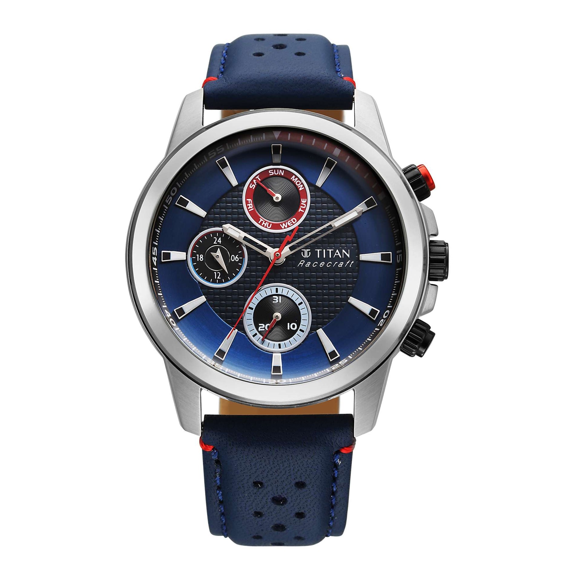Titan Racecraft Men's Watch Analog Blue Dial with Blue Leather Strap, 90152KL01