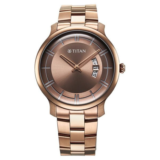 Titan, Men, Analog, Watch, Brown Dial, Stainless steel Strap, 90170QM02