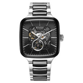 Titan Ceramic Fusion Automatic Square Men's Watch with Black Dial and Silver Dual-Toned Stainless Steel Strap, 90175KD01