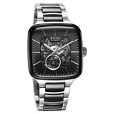 Titan Ceramic Fusion Automatic Square Men's Watch with Black Dial and Silver Dual-Toned Stainless Steel Strap, 90175KD01