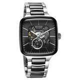 Titan Ceramic Fusion Automatic Square Men's Watch with Black Dial and Silver Dual-Toned Stainless Steel Strap, 90175KD01