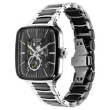 Titan Ceramic Fusion Automatic Square Men's Watch with Black Dial and Silver Dual-Toned Stainless Steel Strap, 90175KD01