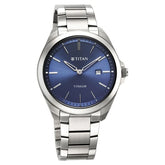Titan Men's Titanium Quartz Analog Watch Blue Dial With Titanium Strap, 90177TM01