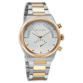 Titan Micromotors Analog Men's Watch with Retrograde Day and Date and Silver Dial Dual Tone with Pink Stainless Steel Strap, 90180KM01