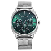 Titan Classique Men's Watch Analog Green Dial with Silver Mesh Band, 90189SM01