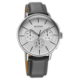 Titan Light Leathers Men's Multifunction Watch Silver Dial with Grey Leather Strap, 90200SL01