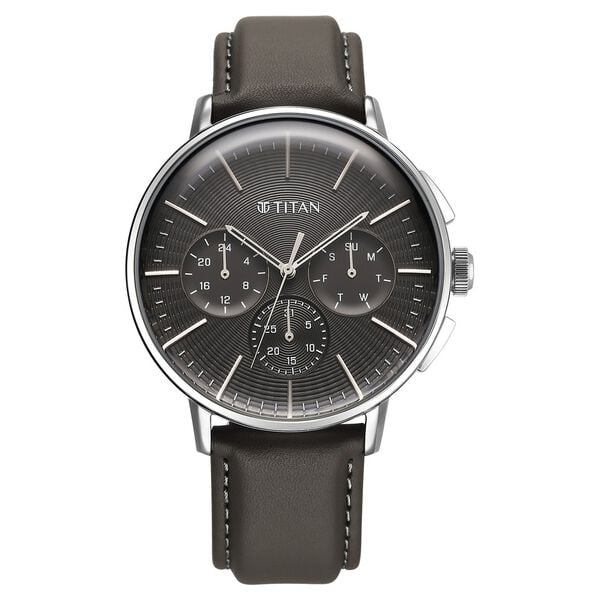 Titan Light Leathers Men's Multifunction Watch Anthracite Dial with Grey Leather Strap, 90200SL02