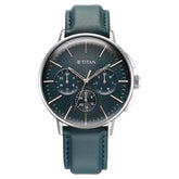Titan Light Leathers Men's Multifunction Watch Blue Dial with Blue Leather Strap, 90200SL03
