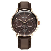 Titan Light Leathers Men's Multifunction Watch Brown Dial with Brown Leather Strap, 90200WL01