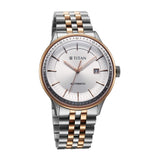 Titan Weekender 60-Hour Power Reserve Men's Automatic Analog Watch White Dial with Two Tone Stainless Steel Band, 90201KM01