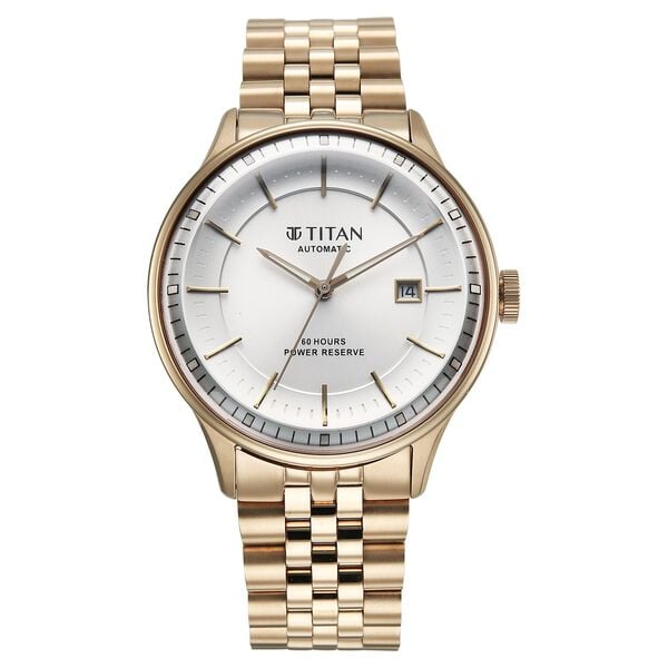 Titan Weekender 60 Hours Power Reserve Concealed Automatic Analog Men's Watch With White Dial Stainless Steel Strap,90201WM01_NEW