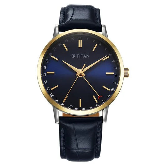 Titan, Men's, Analog Watch, Blue Dial, with Leather Band, TI-90202BL01