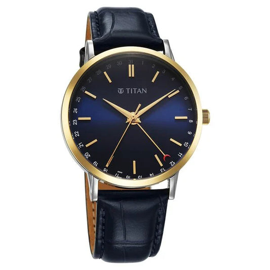 Titan, Men's, Analog Watch, Blue Dial, with Leather Band, TI-90202BL01