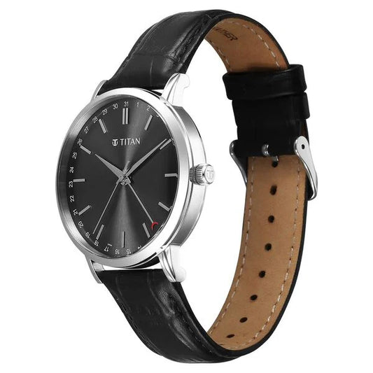 Titan, Men's, Analog Watch, Black Dial, with Leather Band, TI-90202SL02