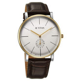 Titan Elegance Men's Watch Analog White Dial with Brown Leather Strap, 90203BL01