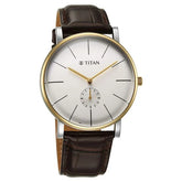 Titan Elegance Men's Watch Analog White Dial with Brown Leather Strap, 90203BL01