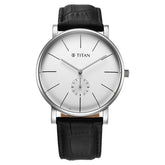 Titan Elegance Men's Watch Analog White Dial with Black Leather Strap, 90203SL01
