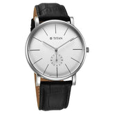 Titan Elegance Men's Watch Analog White Dial with Black Leather Strap, 90203SL01