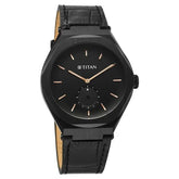 Titan Contour Analog Men's watch with Small Second and Black Dial and Black Leather Strap, 90210NL01