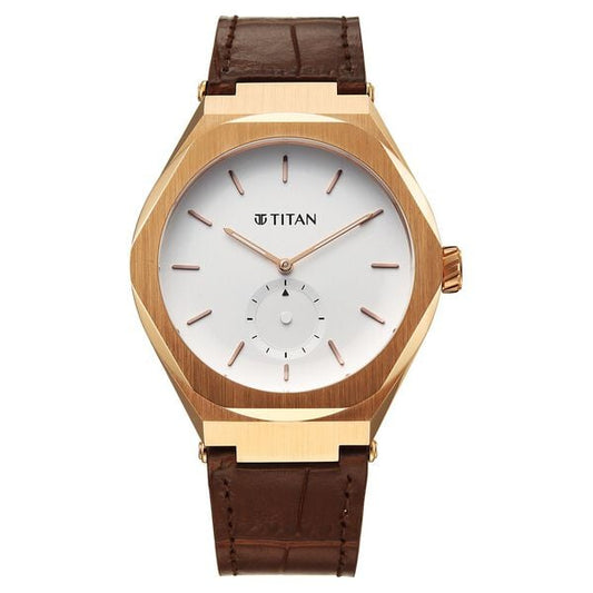 Titan, Men's, Analog Watch, White Dial, with Leather Band, TI-90210WL01
