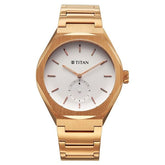 Titan Contour Analog Men's watch with Small Second and White Dial and Rose Gold Stainless Steel Strap, 90210WM01