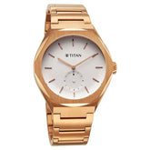 Titan Contour Analog Men's watch with Small Second and White Dial and Rose Gold Stainless Steel Strap, 90210WM01