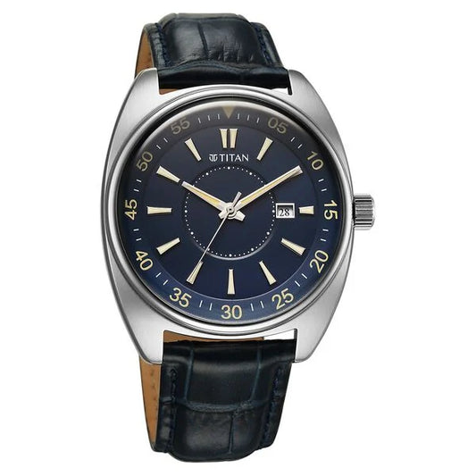 Titan, Men's, Analog Watch, Blue Dial, with Leather Band, TI-90211SL01