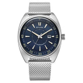 Titan Tonneau Analog Men's Watch with Date and Blue Dial Mesh and Stainless Steel Strap, 90211SM01