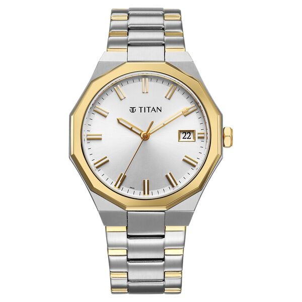 Titan Regalia Men's Analog Watch Silver Dial With Two Toned Stainless Steel Band , 90212BM01