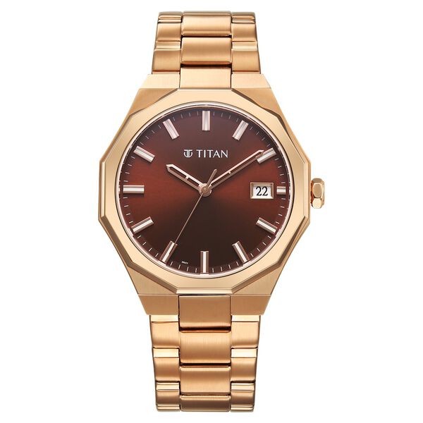 Titan Regalia Men's Analog Watch Brown Dial With Rose Gold Stainless Steel Band , 90212WM01
