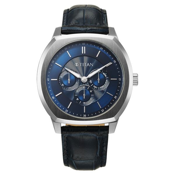 Titan Regalia Men's Analog Watch Blue Dial With Blue Leather Strap , 90213SL01