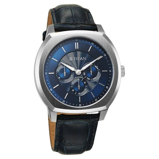 Titan, Men's, Analog Watch, Blue Dial, with Leather Band, TI-90213SL01