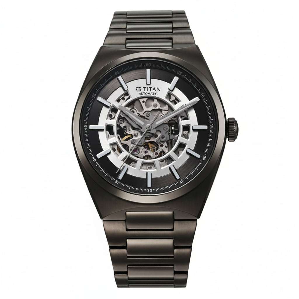 Titan, Men, Analog, Watch, Gun Dial, Stainless steel Strap, 90221QM02