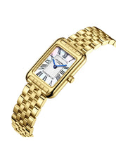 Lee Cooper Women's Analog Watch with White Mother Of Pearl Dial and Gold Stainless Steel Band, LC08135.120