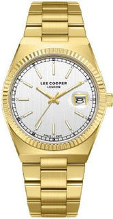 Lee Cooper Men's Date Analog Watch with Silver Dial and Gold Stainless Steel Band, LC08374.130
